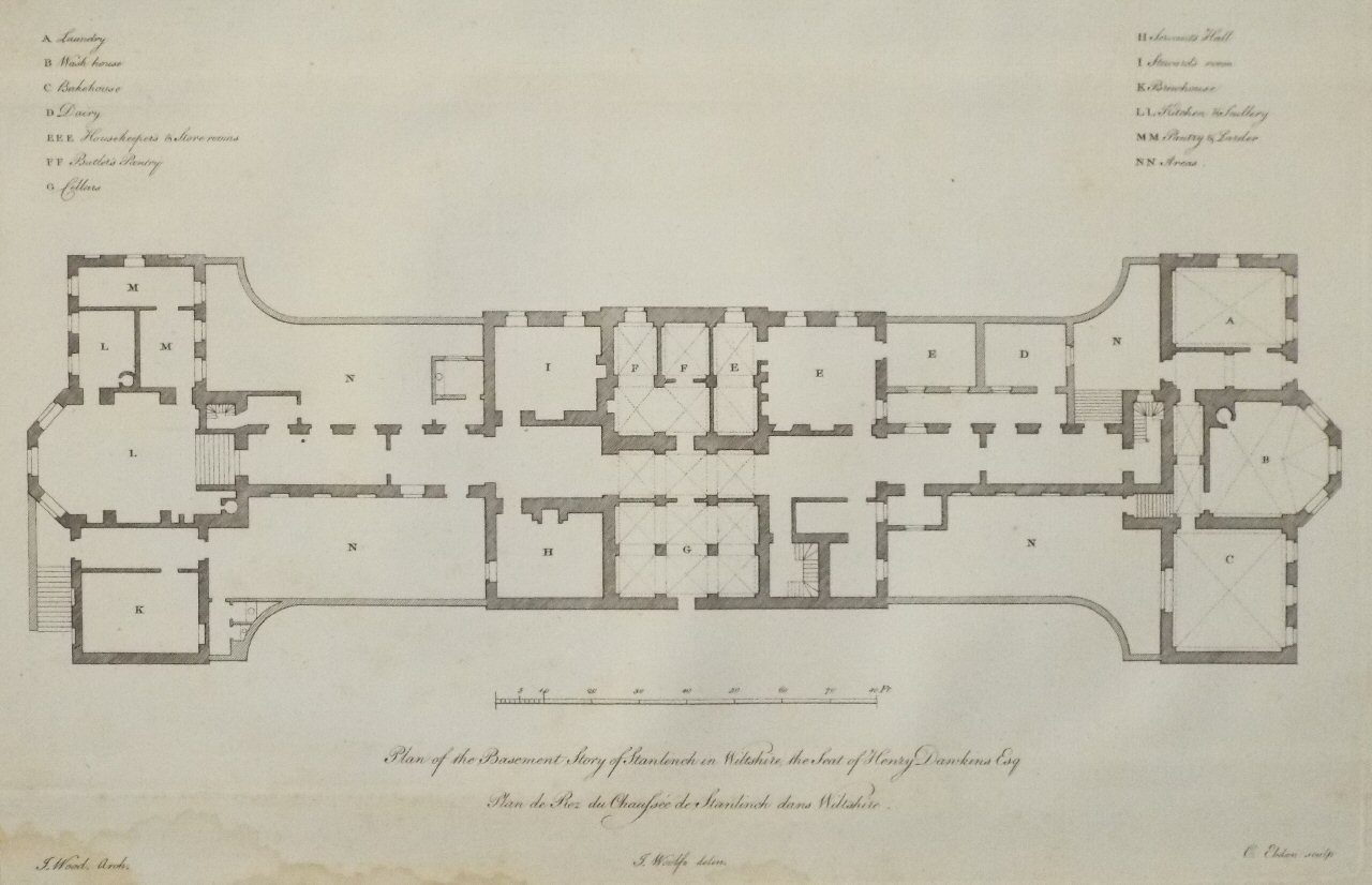 Print - Plan of the Basement Story of Standlinch in Wiltshire, the Seat of Henry Dawkins Esqr. - Eldon
